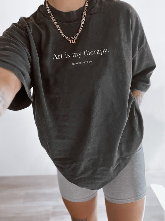 "Art Is My Therapy" Oversized Black Tee